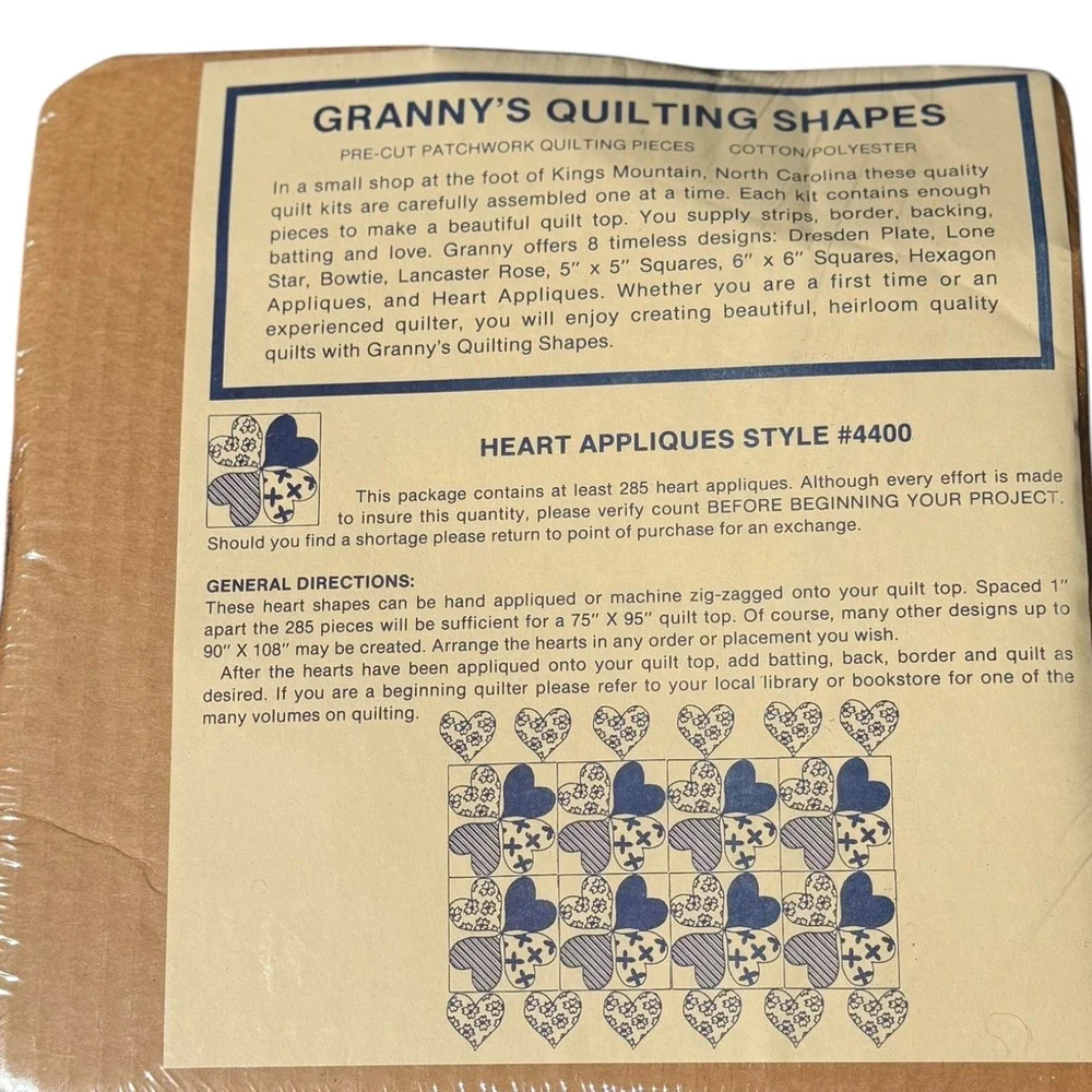 Granny's Quilting Shapes Heart Appliques Style 4400 Floral Blue 285pc Pre-Cut